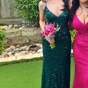 Lulus Forest Green Sequin Lace-Up Maxi Dress